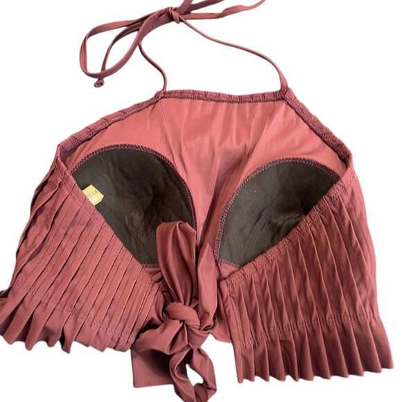 AMORESSA Swimwear Pleated Halter Top Size Small, Burgundy - Picture 2 of 3